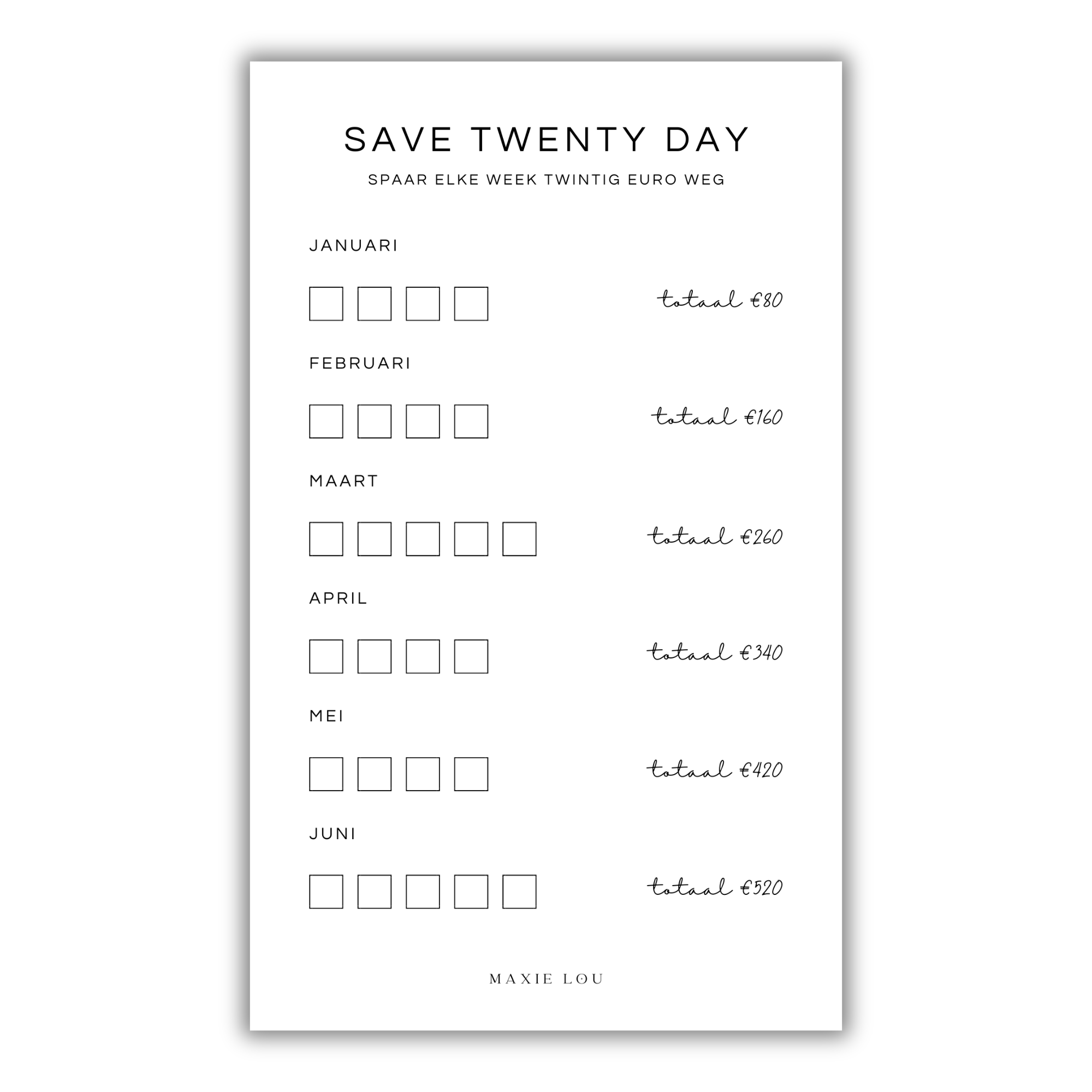 Spaardoel A5 : Save Twenty Day