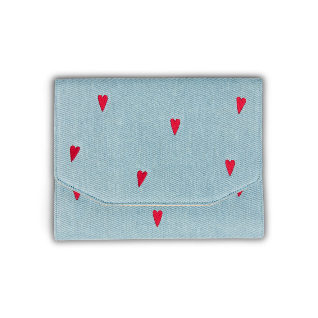 Denim Red Hearts Binder