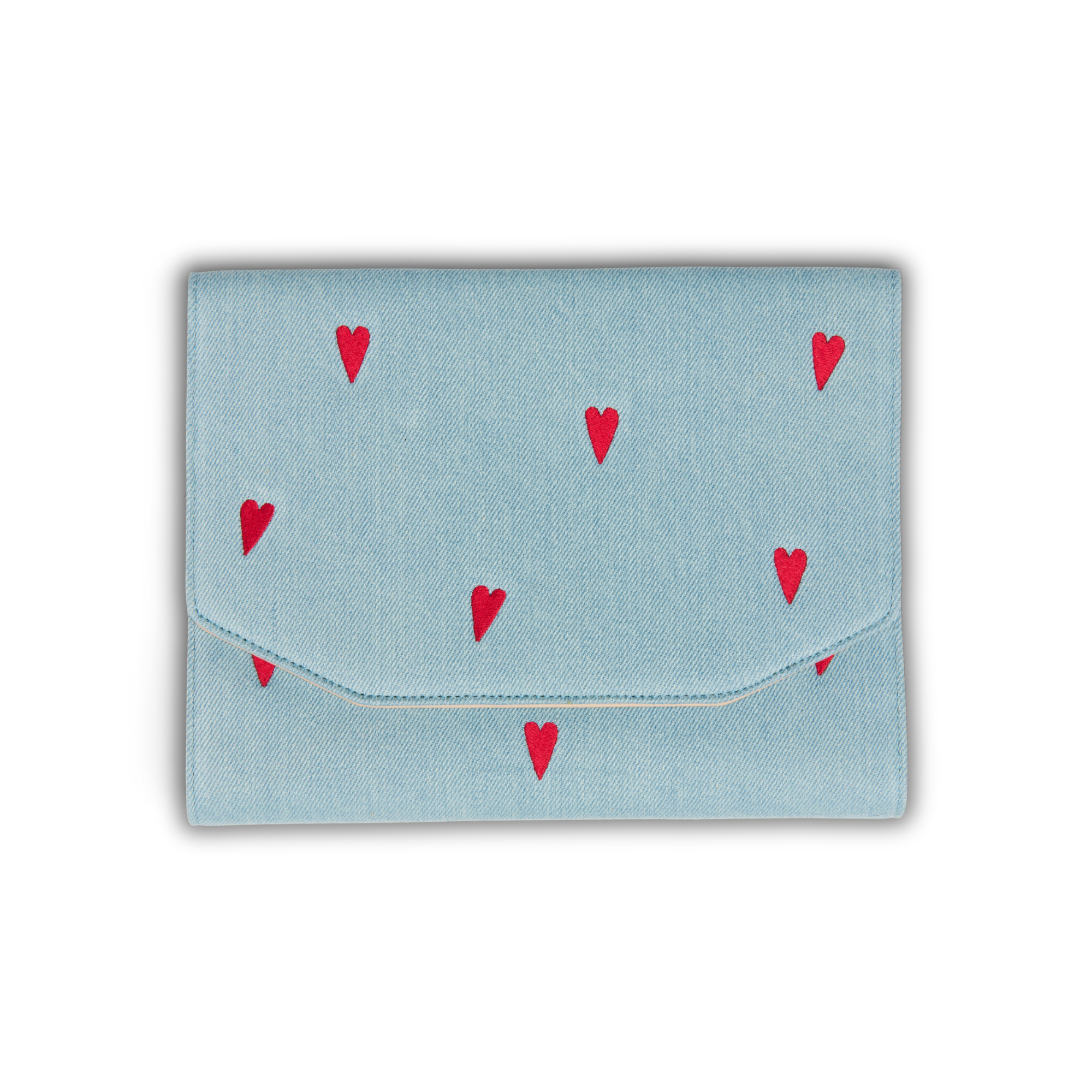 Denim Red Hearts Binder