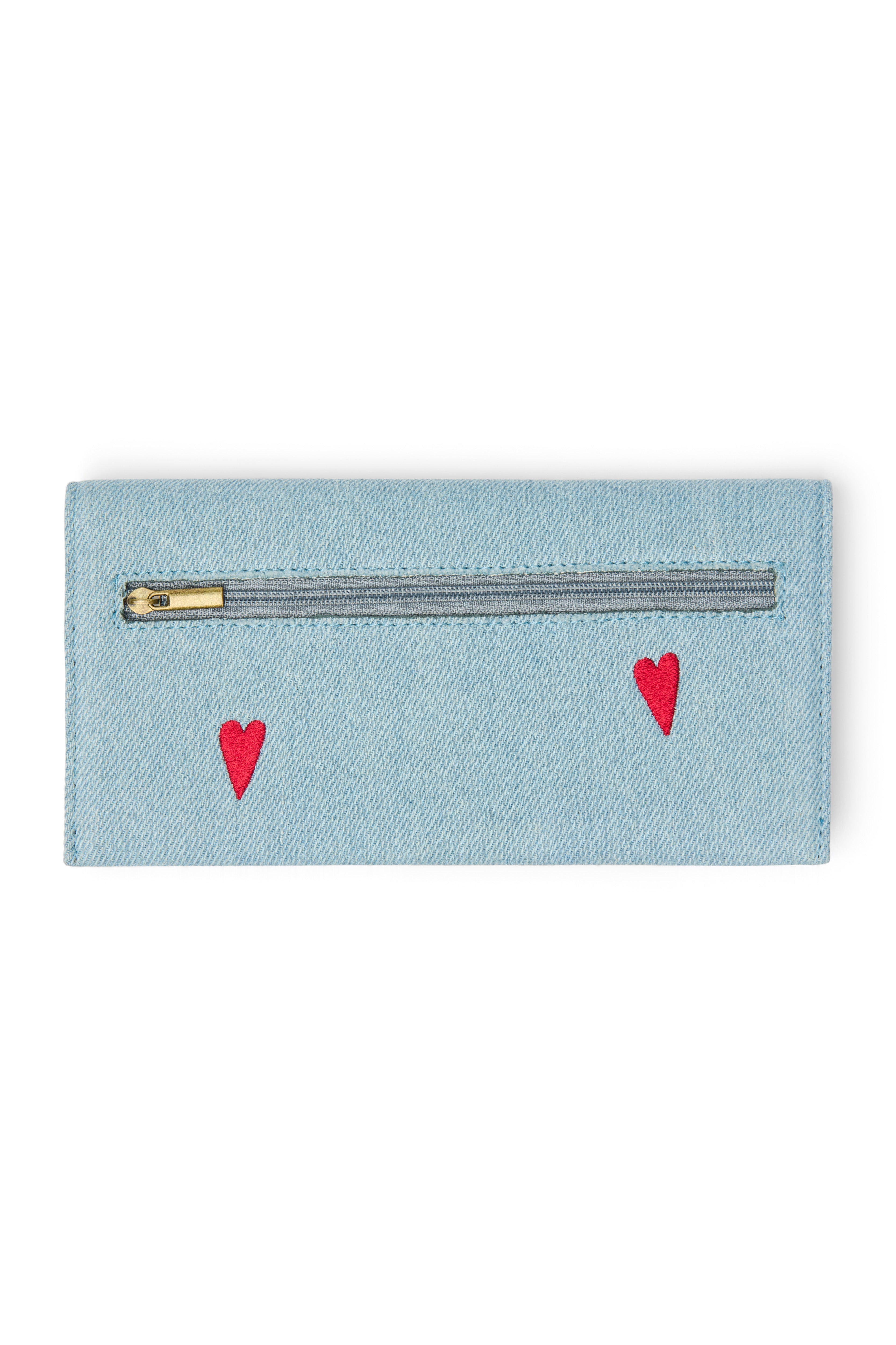 Denim Red Hearts Portemonnee