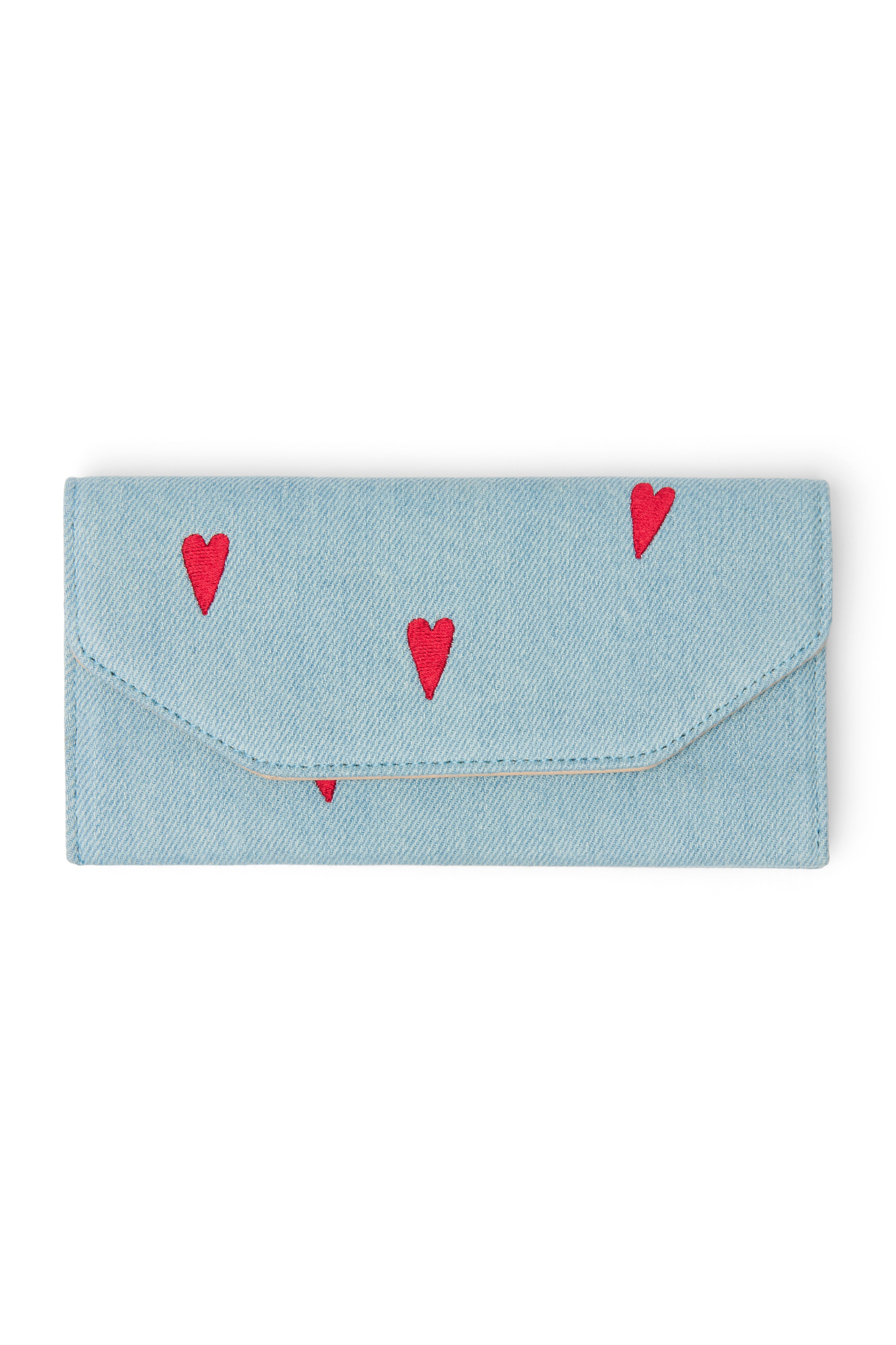 Denim Red Hearts Portemonnee