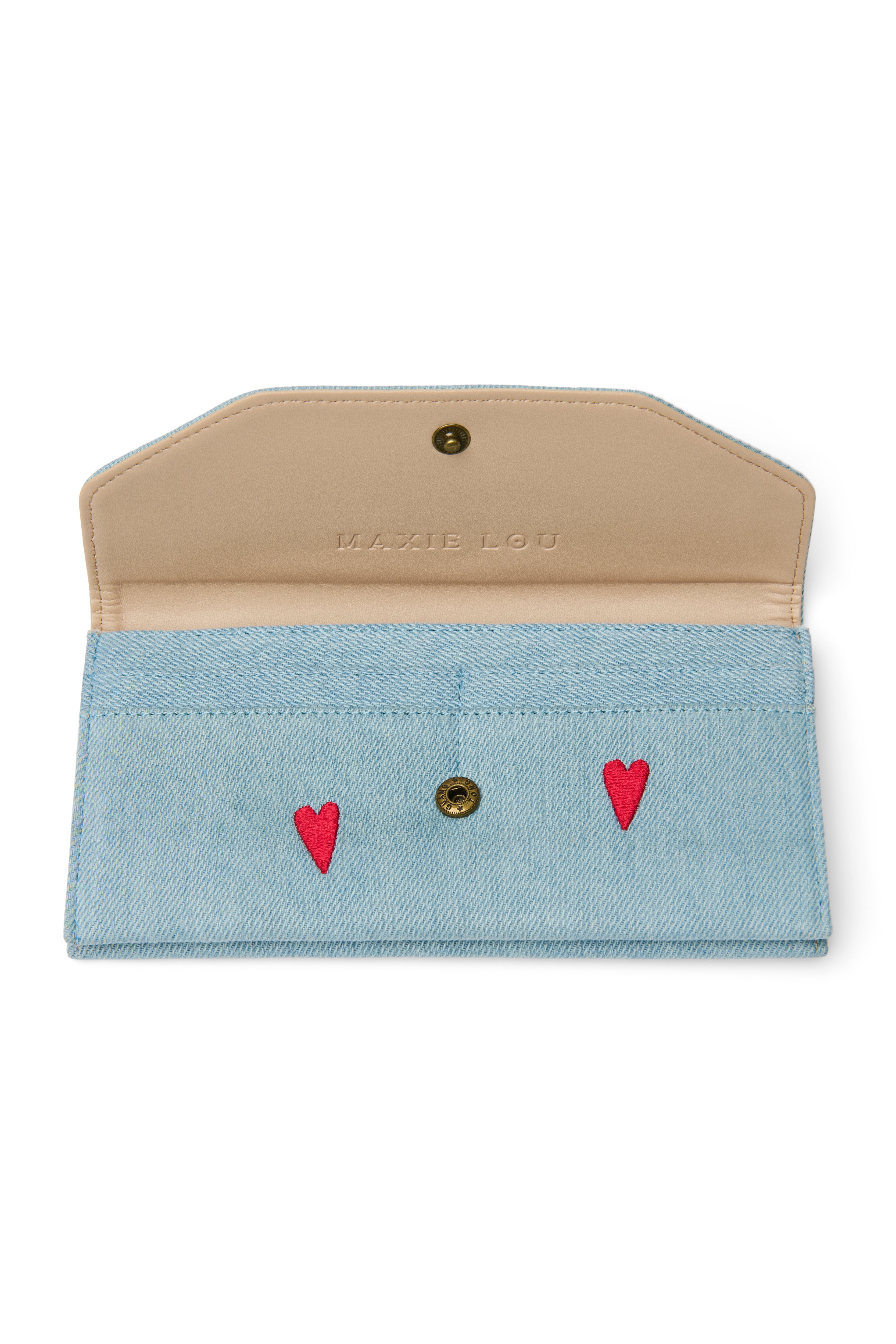 Denim Red Hearts Portemonnee