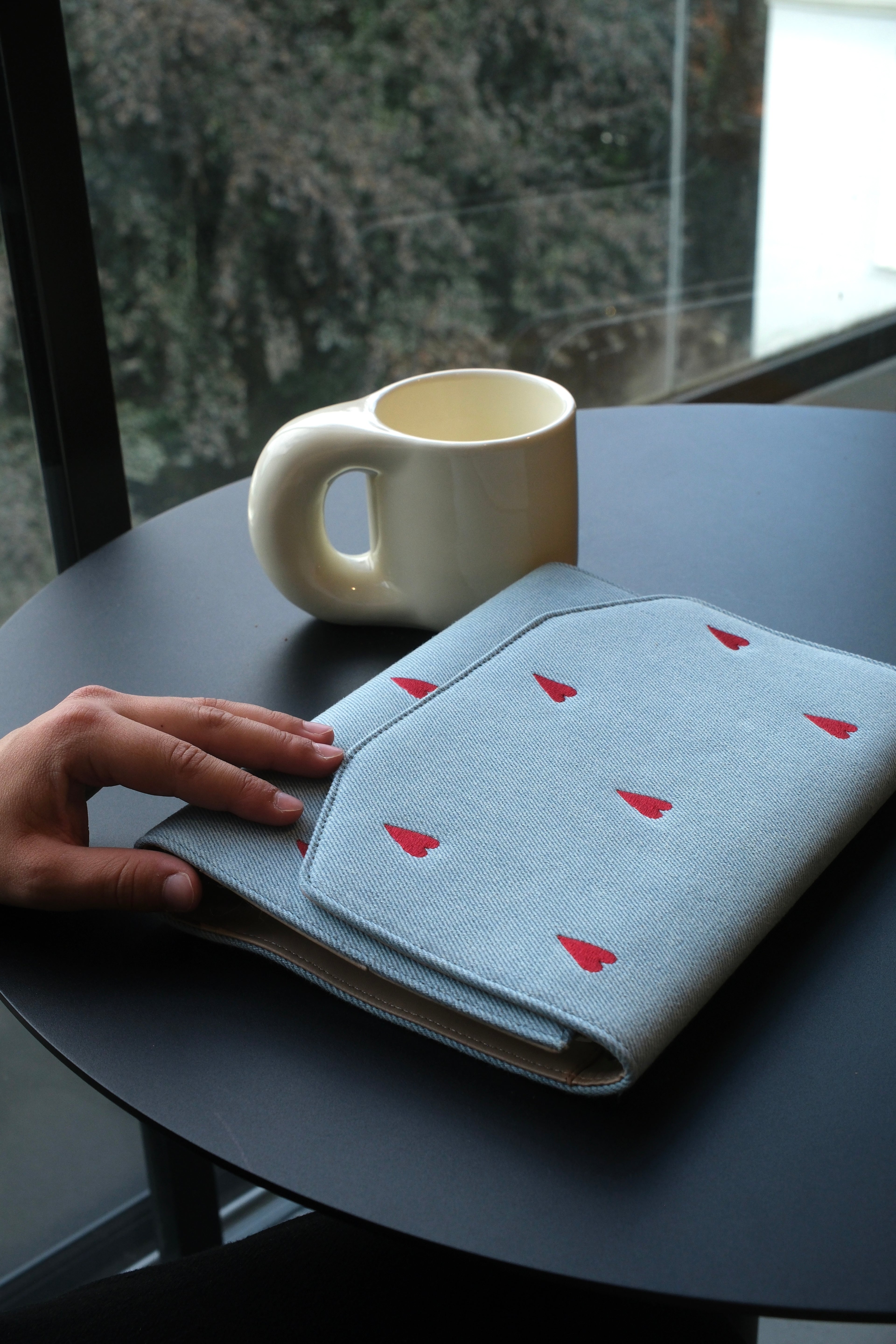 Denim Red Hearts Binder